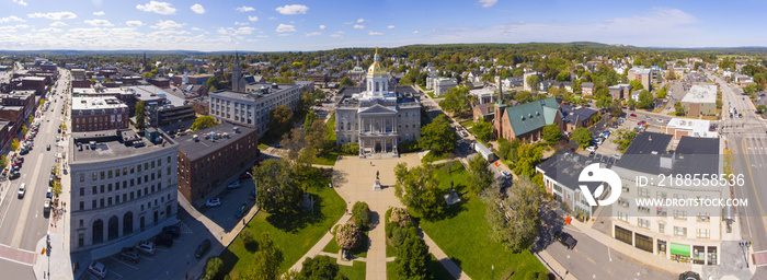 New Hampshire State House aerial view panorama, Concord, New Hampshire NH, USA. New Hampshire State House is the nations oldest state house, built in 1816 - 1819.