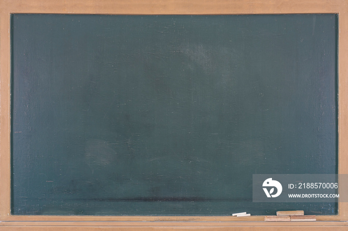 Green Blackboard background, chalk and blackboard eraser, rubbed