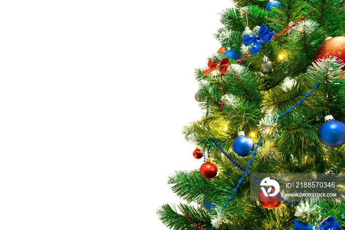 Christmas tree part background with empty white copy space