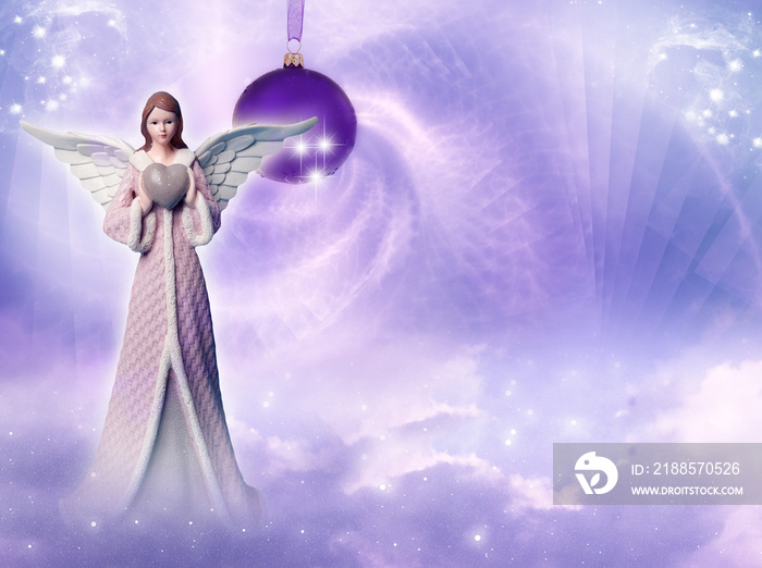 Winter angel archangel over beautiful winter christmas backgrund with copy space