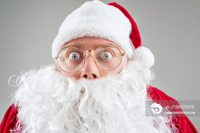 Surprised man in a Santa Claus suit