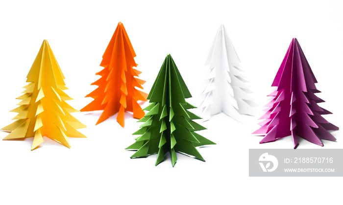 Paper christmas trees isolated on white background