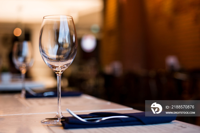 Empty Wine Glasses on table in restaurant