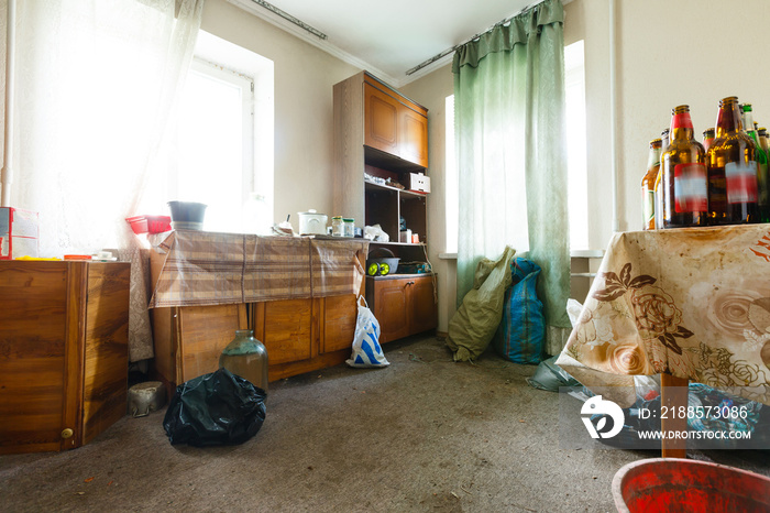 Devastated kitchen in a demolition house