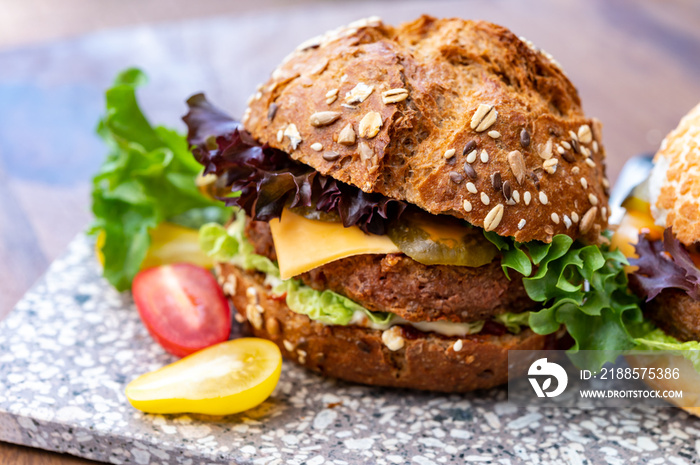 Fresh tasty meat free vegetarian burger made from high quality organic ingredients