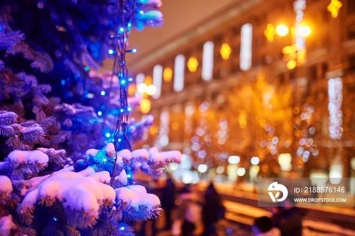 New Year festoon illumination on city alley