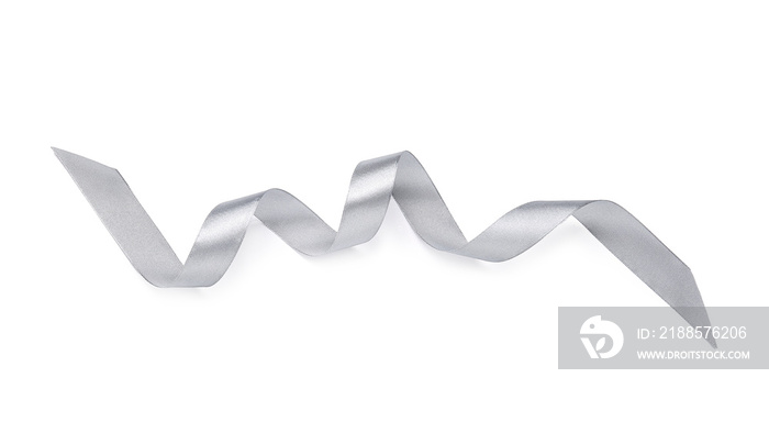 Curly silver ribbon on white background