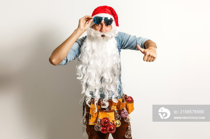 Santa with construction tools, santa repairman