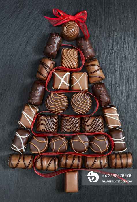 Chocolate Christmas tree on stone table