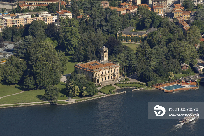 Lombardy, Lake Como; Cernobbio, Villa Erba,aerial.