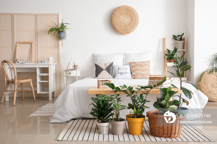 Interior of modern bedroom in eco style