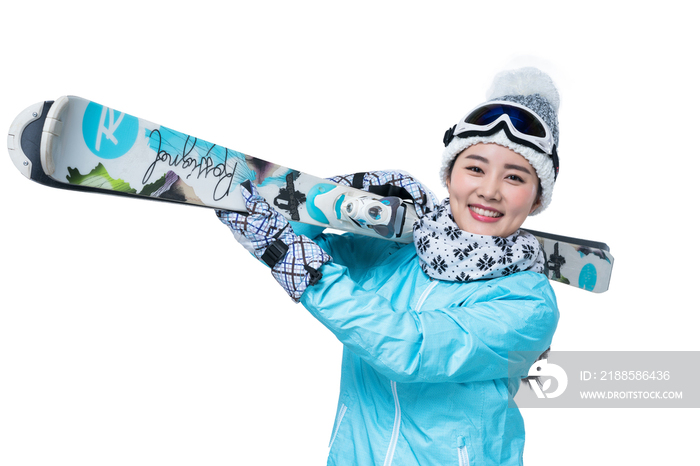 年轻女子滑雪
