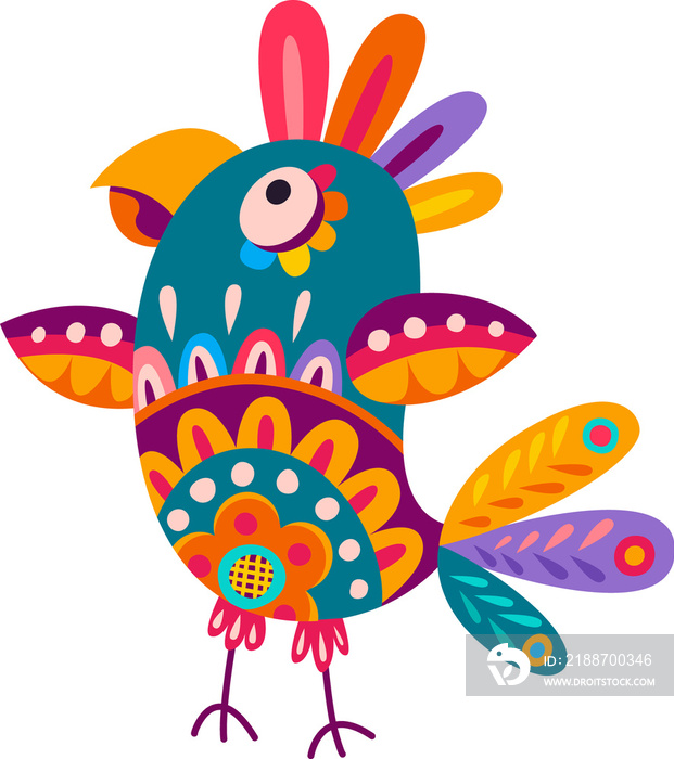 Mexican colorful cartoon Brazilian alebrije bird