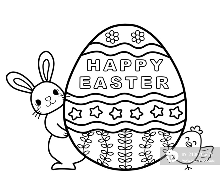 Easter Bunny coloring pages for kids. Painting for kindergarten and elementary school children . Children’s coloring activity sheet. Cute Illustration to Color.