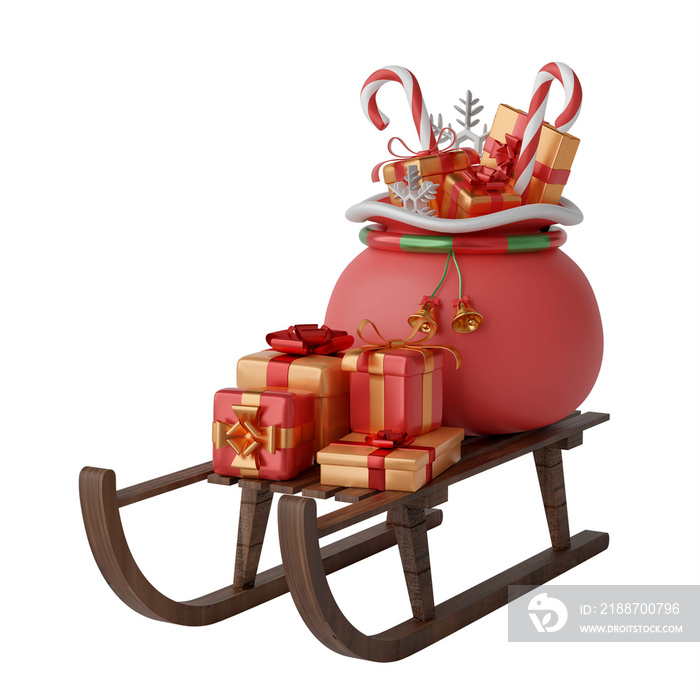 Christmas sleigh with gift isolated 3d render