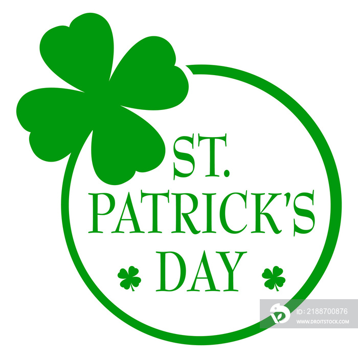 Logo del día de San Patricio. Letras de la frase St Patrick’s Day en texto manuscrito en círculo lineal con shamrock para su uso en felicitaciones y tarjetas