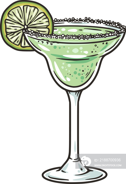 Margarita cocktail for beach bar. Green alcohol cocktail with lime and salt for bar menu or summer party