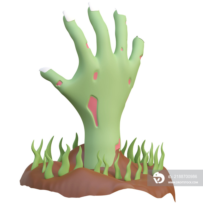 zombie hand rising from ground halloween 3d icon illustration