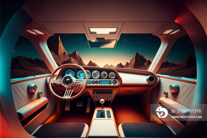 luxury car interior with cool LED lights and technical devices