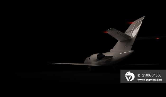 Luxury Generic Design Private Jet plane parking on black background. 3d render