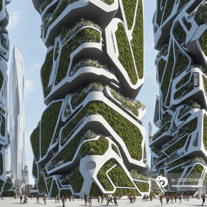 beautiful architecture of futuristic buildings, fantasy, future, ai