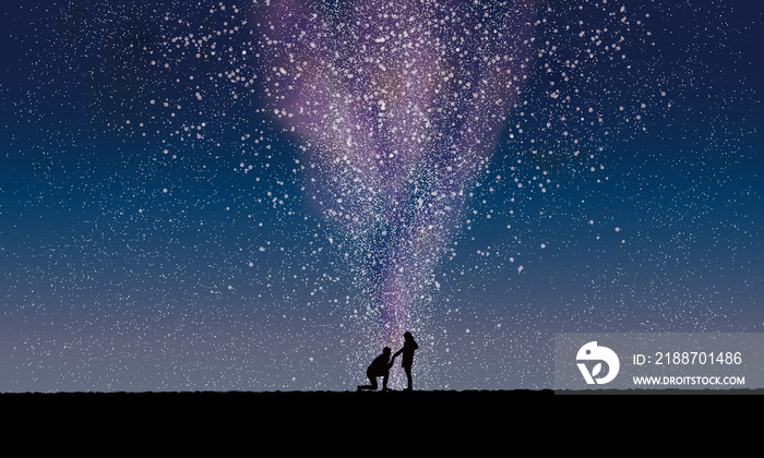 Background　星空でプロポーズ  銀河の中のロマンチックなプロポーズイラスト