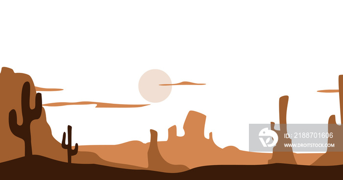 transparent illustration of natural background of rocky mountains and cactus on a barren plain