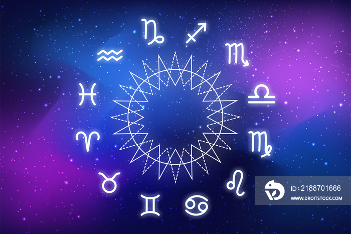 astrological forecast. Zodiac circle on the background of the dark cosmos. Astrology