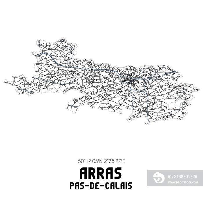 Black and white map of Arras, Pas-de-Calais, France.