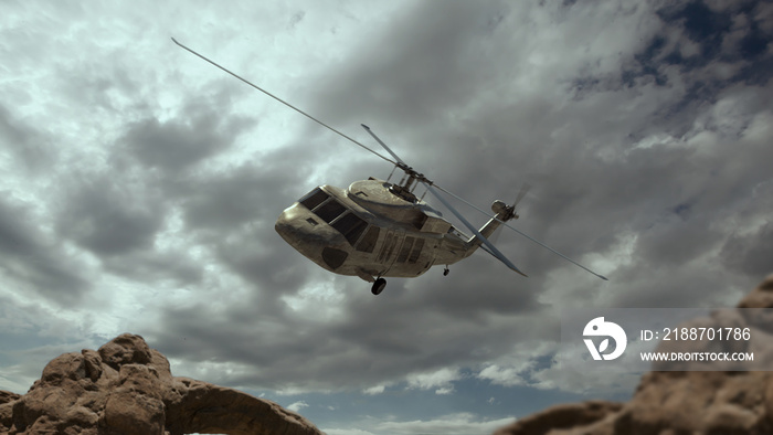 Military helicopter. Render 3d. Illustration.