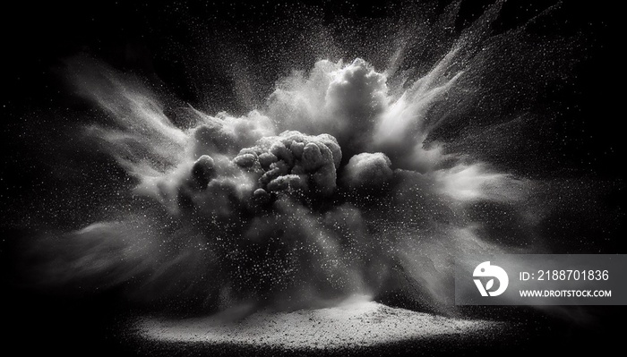 powder dust gray explosive with black background