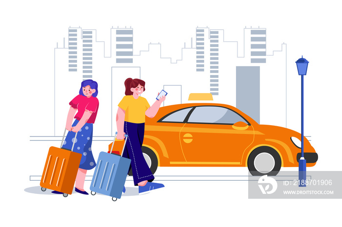 Taxi Booking Illustration concept. Flat illustration isolated on white background.