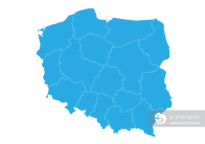 poland map. High detailed blue map of poland on PNG transparent background.