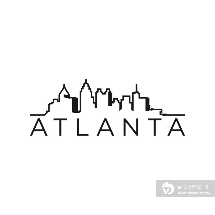 Atlanta city skyline horizontal banner. Black and white silhouette of Atlanta city, USA. Vector template for your design.