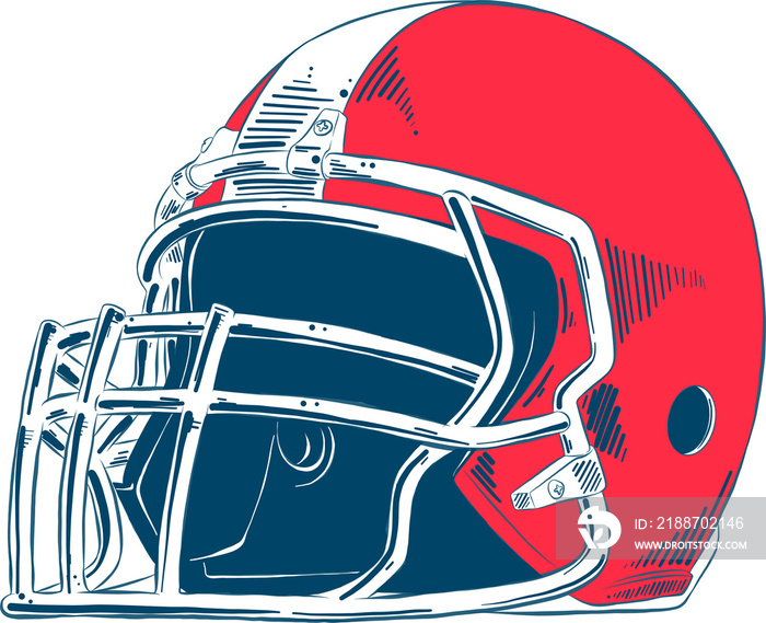 PNG engraved style illustration for posters, decoration and print. Hand drawn sketch of american football helmet in colorful isolated on white background. Detailed vintage etching style drawing.