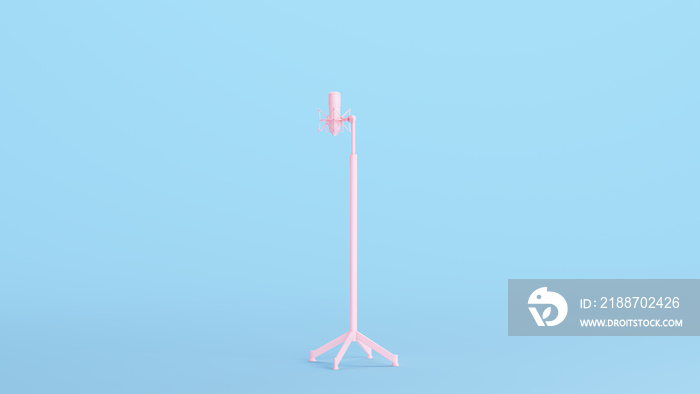 Pink Microphone Stand Vintage Soft Gen Z Nostalgia Retro Kitsch Blue Background 3d illustration render digital rendering