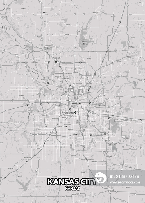 Poster Kansas City - Kansas map. Road map. Illustration of Kansas City - Kansas streets. Transportation network. Printable poster format.