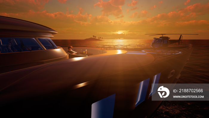 Super Yacht. Luxury vacation. Extremely detailed and realistic high resolution 3D render.