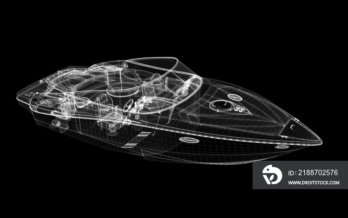 Motoscafo, yacht, illustrazione 3d