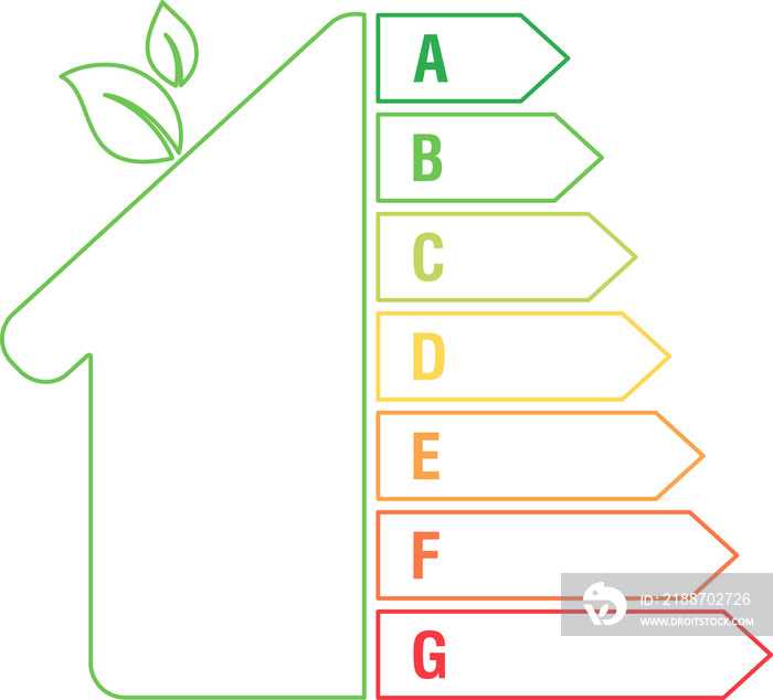 EPC energy performance certificate. House energy class, economics, performance, efficiency. Power consumption, eco, classification. Illustration