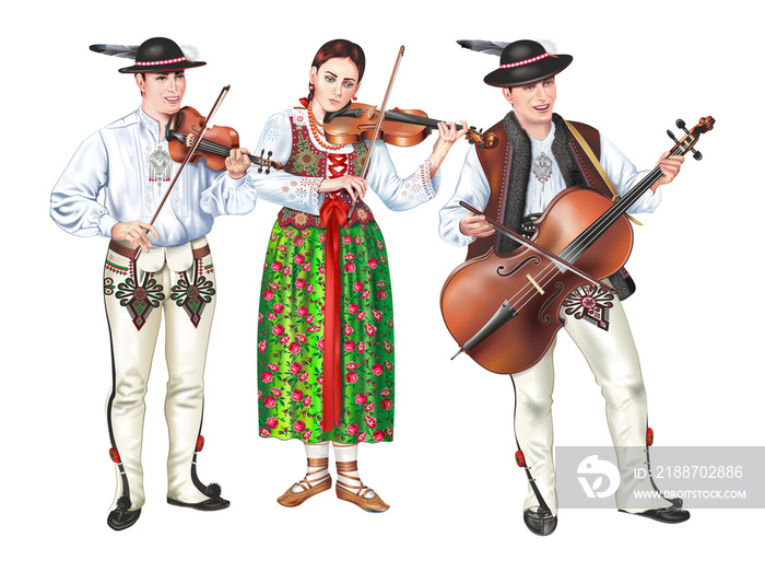 Polish Zakopane Highlanders Folk Band Detailed PNG Graphic with Isolated Background