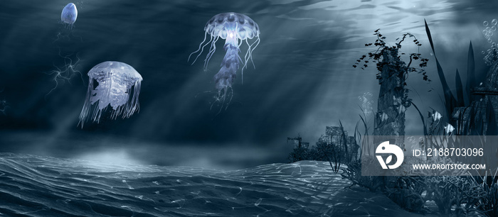 Jellyfish and ruins