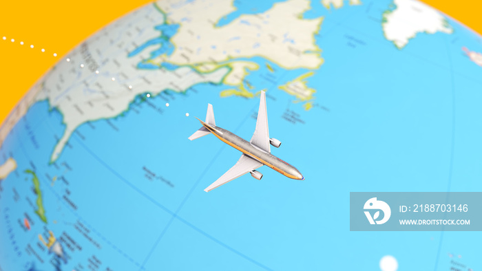 Plane Flying Around a Globe Map 3d illustration render