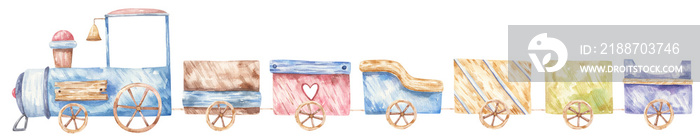 trains, carriages, wheels, cute watercolor childrens illustration