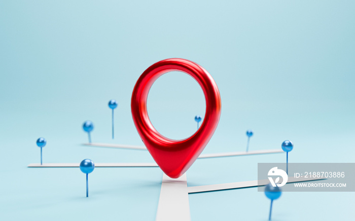 Red Locator and blue location pin on navigator with map for search concept by 3d render.