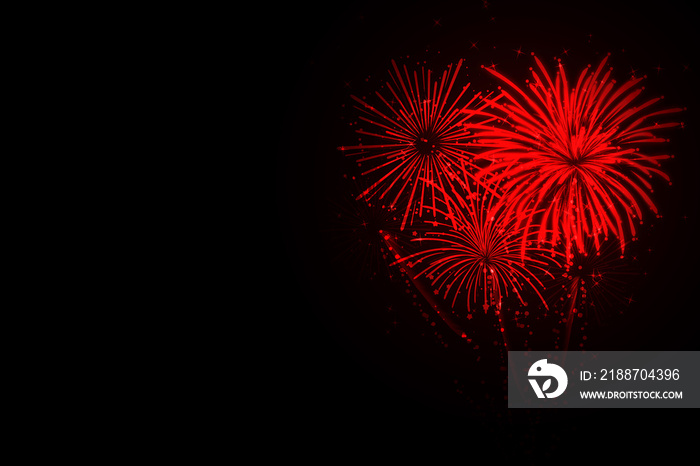 Beautiful festive red fireworks on black background