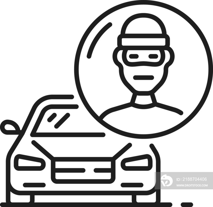 Car security and vehicle theft insurance line icon