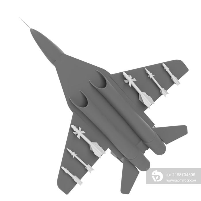 3d rendering illustration of a fighter jet with missiles and bombs