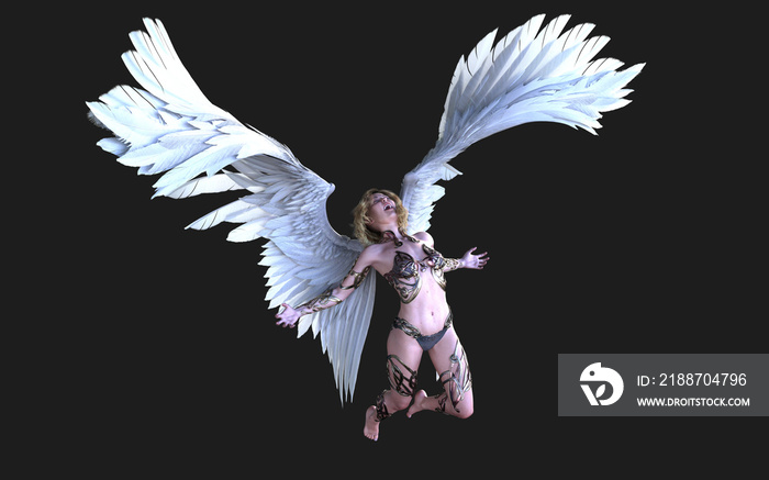 3d Illustration The Heaven Angel Wings, White Wing Plumage Isolated on Black Background with Clipping Path.