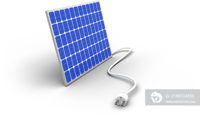 Image of blue solar panel with white cable and plug attached